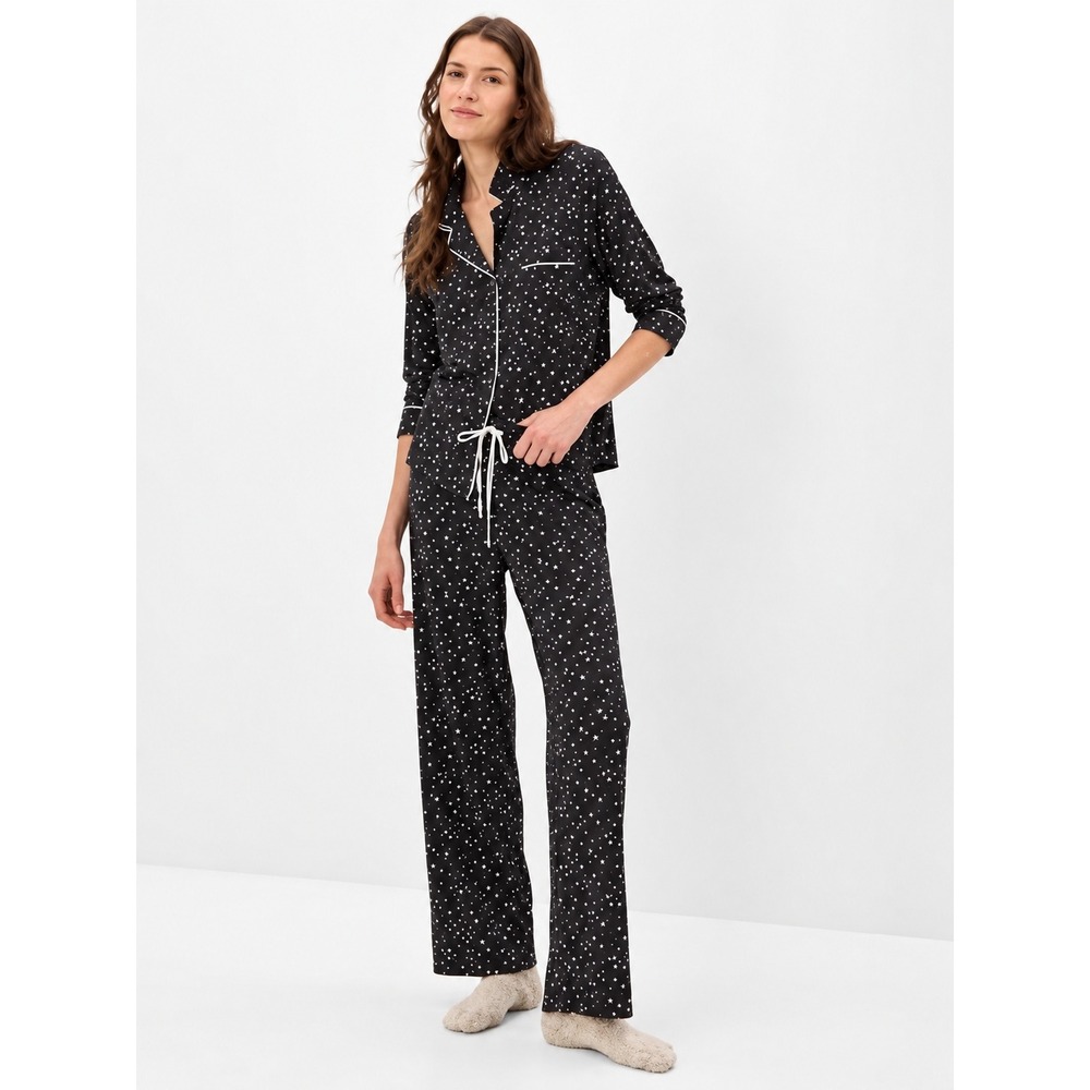 Gap Whimsical Celestial Star Print Pajama Set Navy Blue Modal Blend S/T PJ Cozy